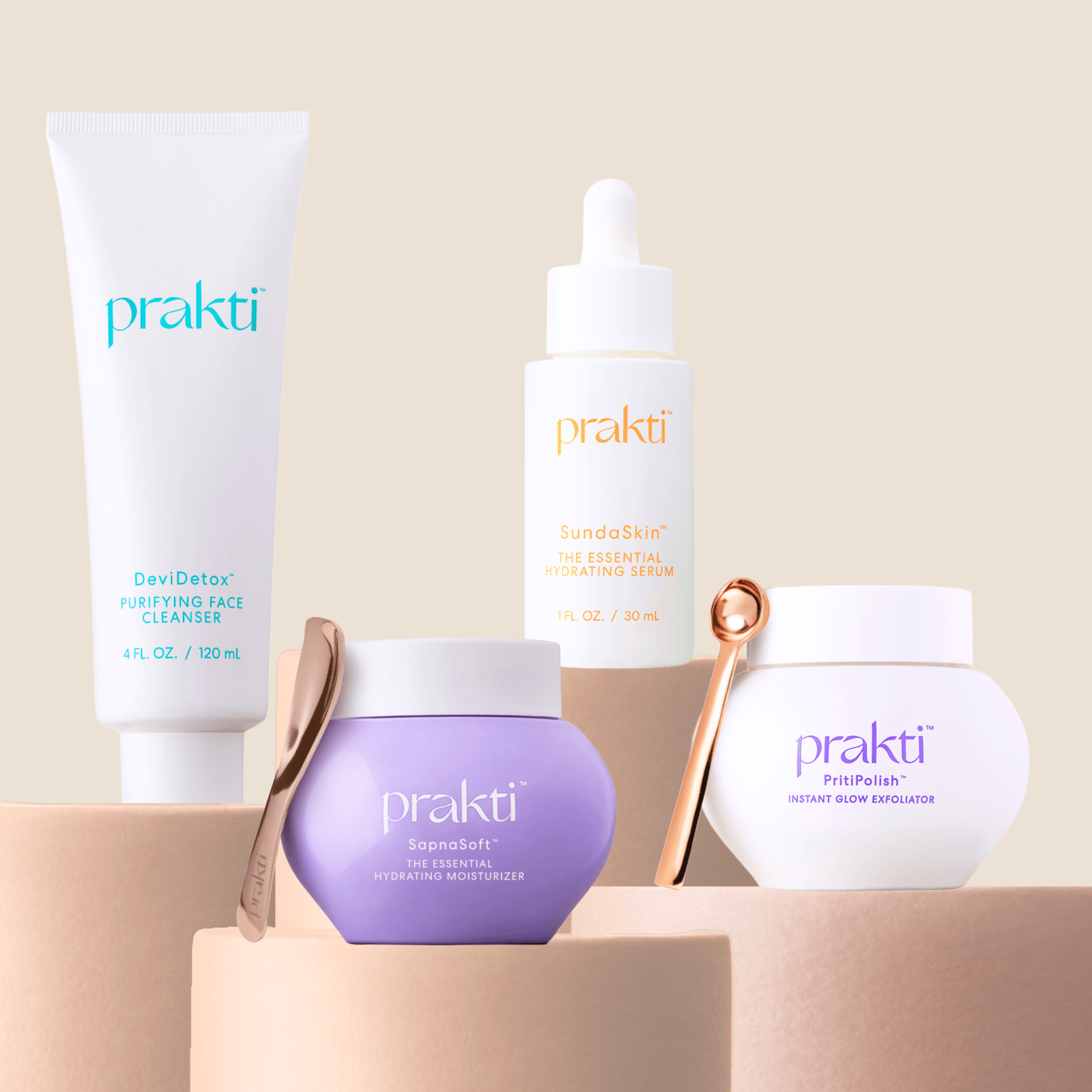 Prakti Beauty 4 Step Skincare Set | Cleanser + Exfoliator + Serum + Moisturizer | RaniRitual
