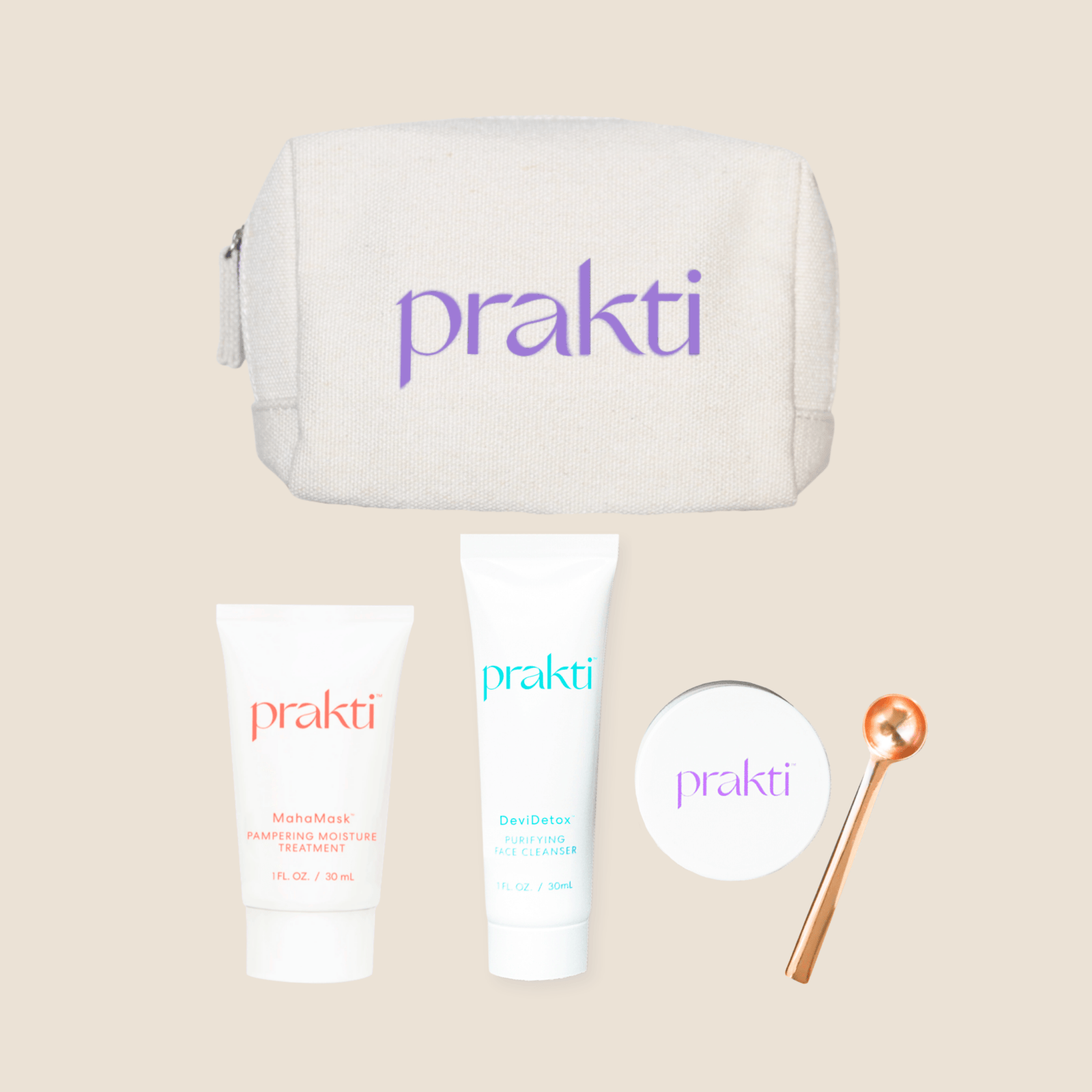 Prakti Beauty Travel Skincare Kit | Cleanser + Exfoliator + Mask | Path To Priti