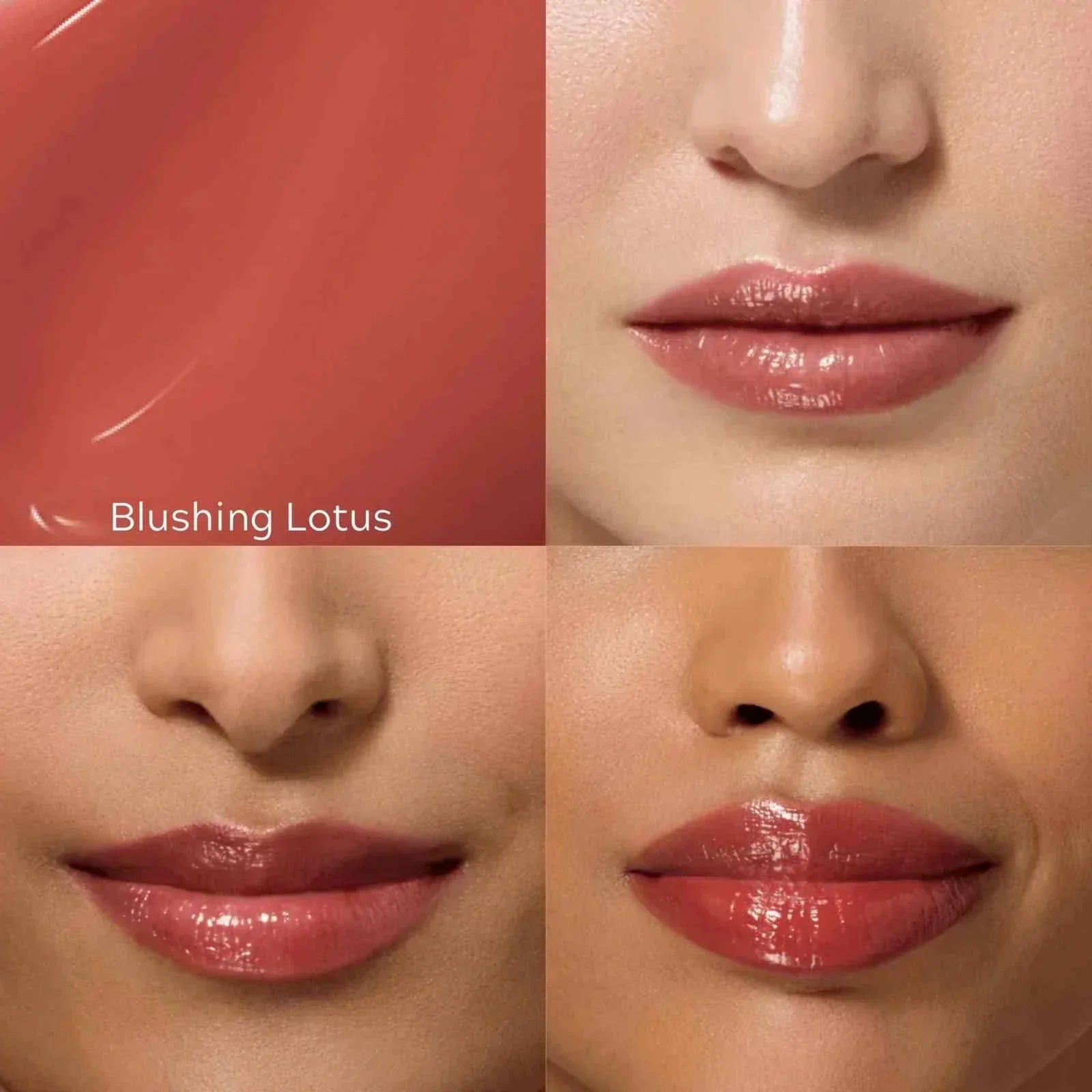 KhushiKiss Blushing Lotus lip oil on smooth, nourished lips with glossy finish